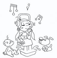 Dibuix d'una nena escoltant música