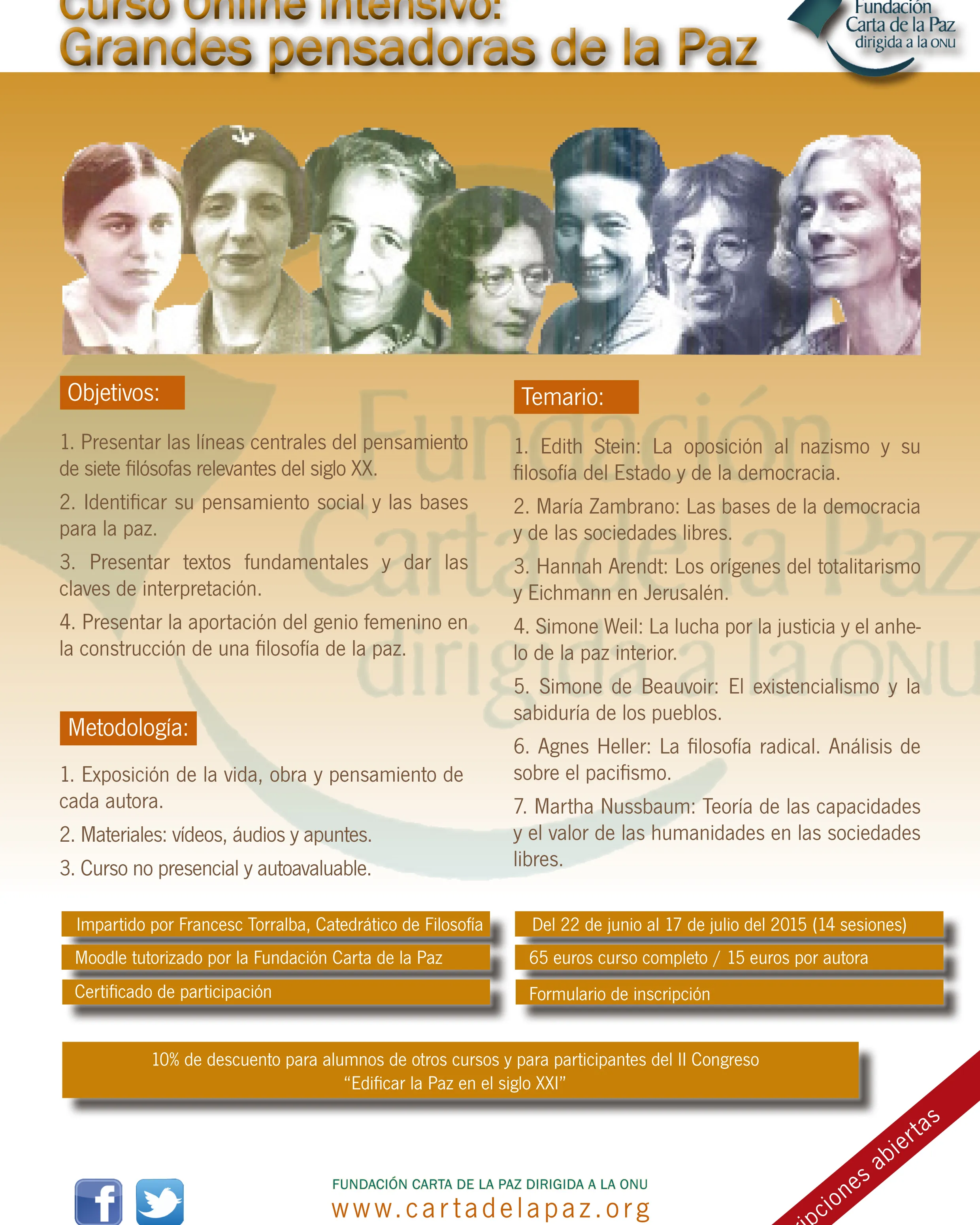 Curs online intensiu: "Grans PensadorEs de la Pau"