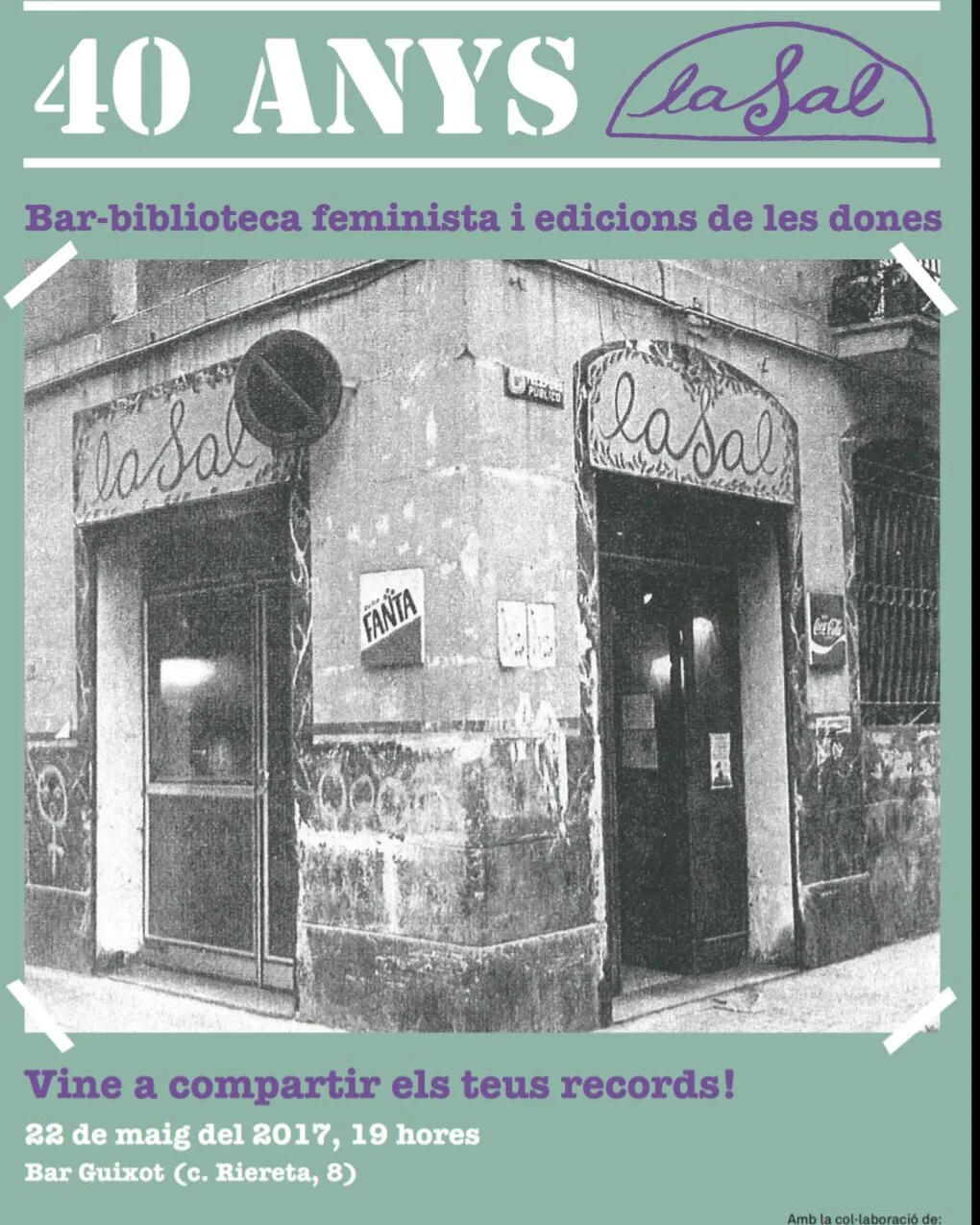 Cartell de l'acte commemoratiu pels 40 anys del bar-biblioteca feminista LaSal