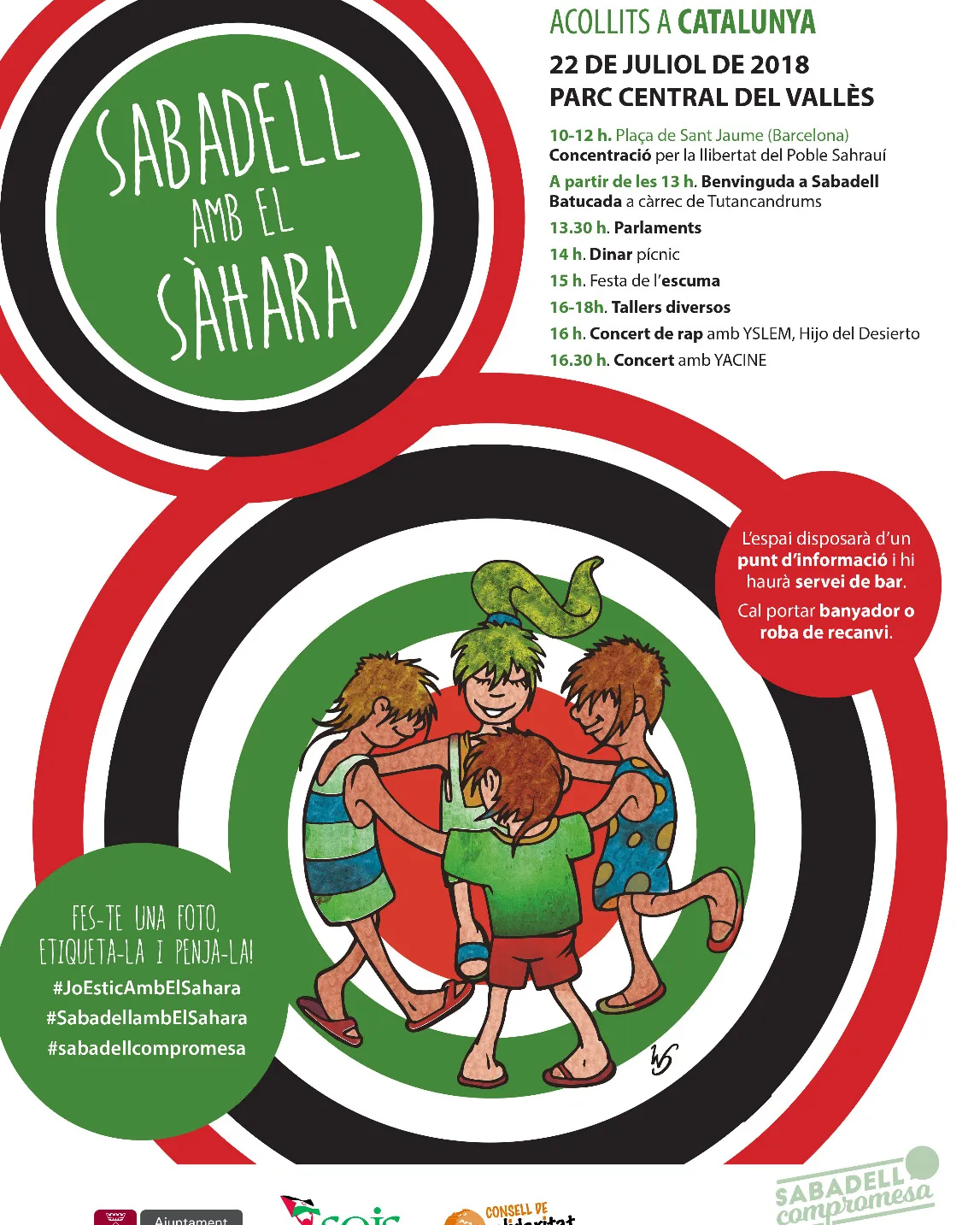 Cartell informatiu sobre la Trobada d'infants sahrauís acollits a Catalunya aquest estiu.