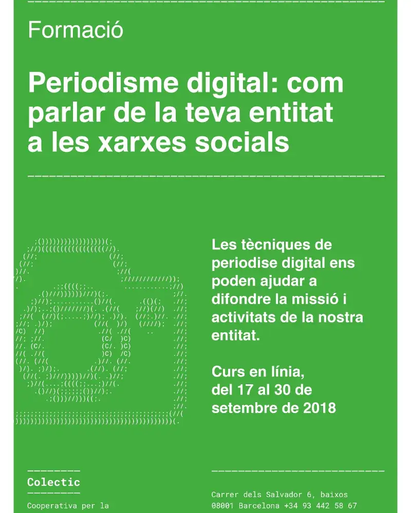 Cartell del curs 'Periodisme digital: com parlar d’entitats a les xarxes socials'