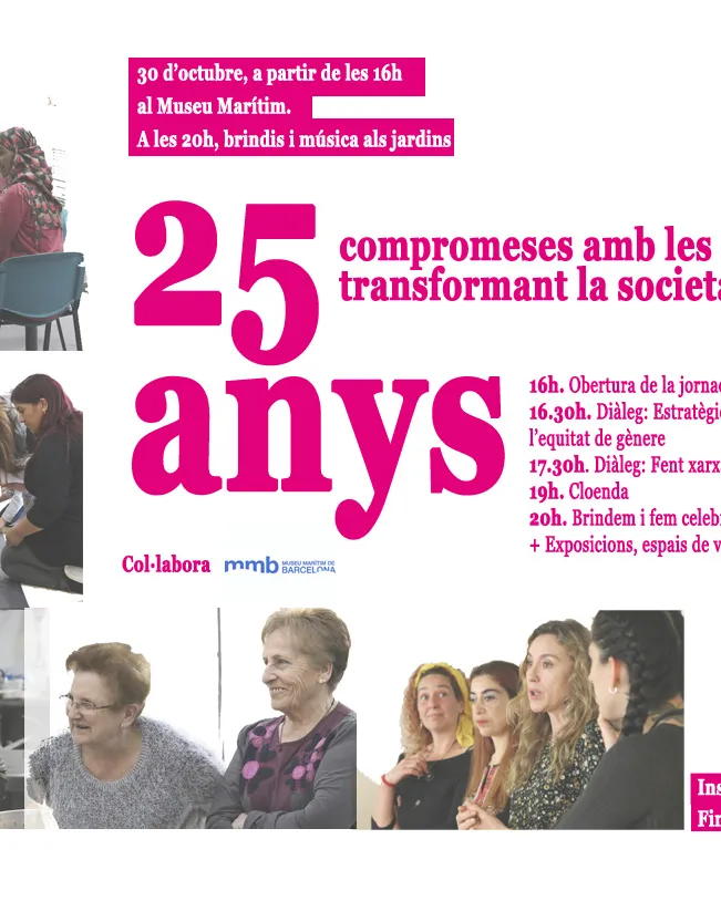 Cartell de la jornada '25 anys compromeses amb les dones, transformant la societat'