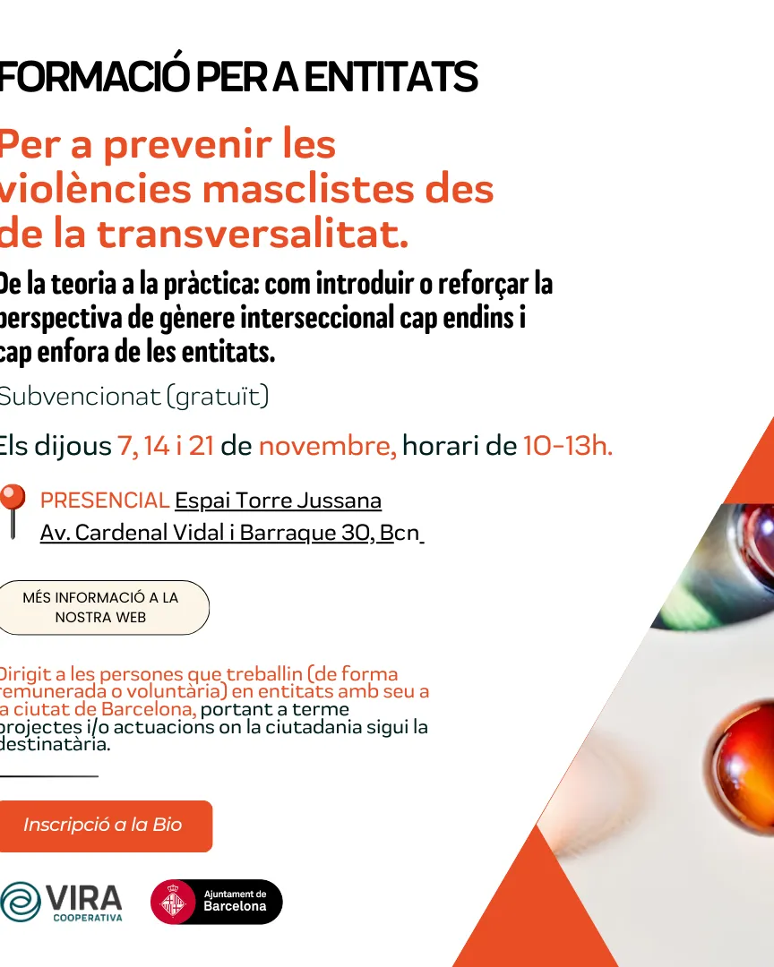 Cartell amb informació de la formació per a entitats per a prevenir les violències masclistes des de la transversalitat.