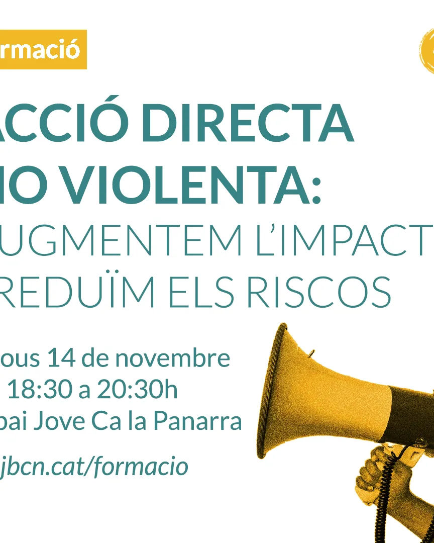 Cartell de la formació ‘Acció directa no violenta: augmentem l’impacte i reduïm els riscos’.