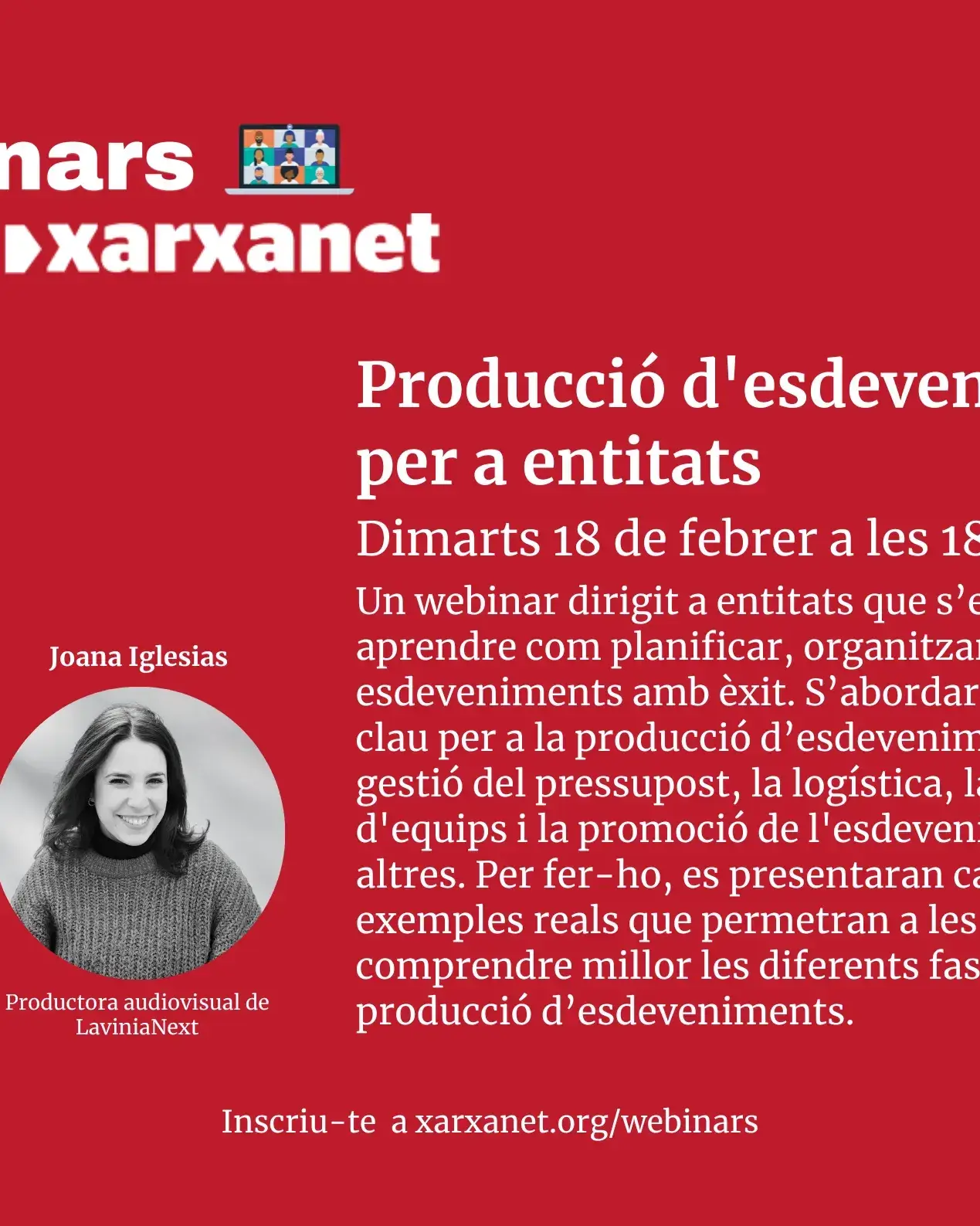 'Producció d'esdeveniments per a entitats', el webinar de Xarxanet organitzat pel mes de febrer 