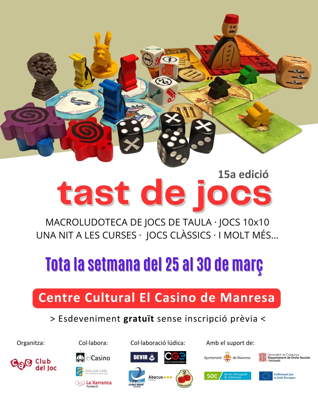 Cartell oficial de la 15a edició del Tast de Jocs, amb tota la informació.