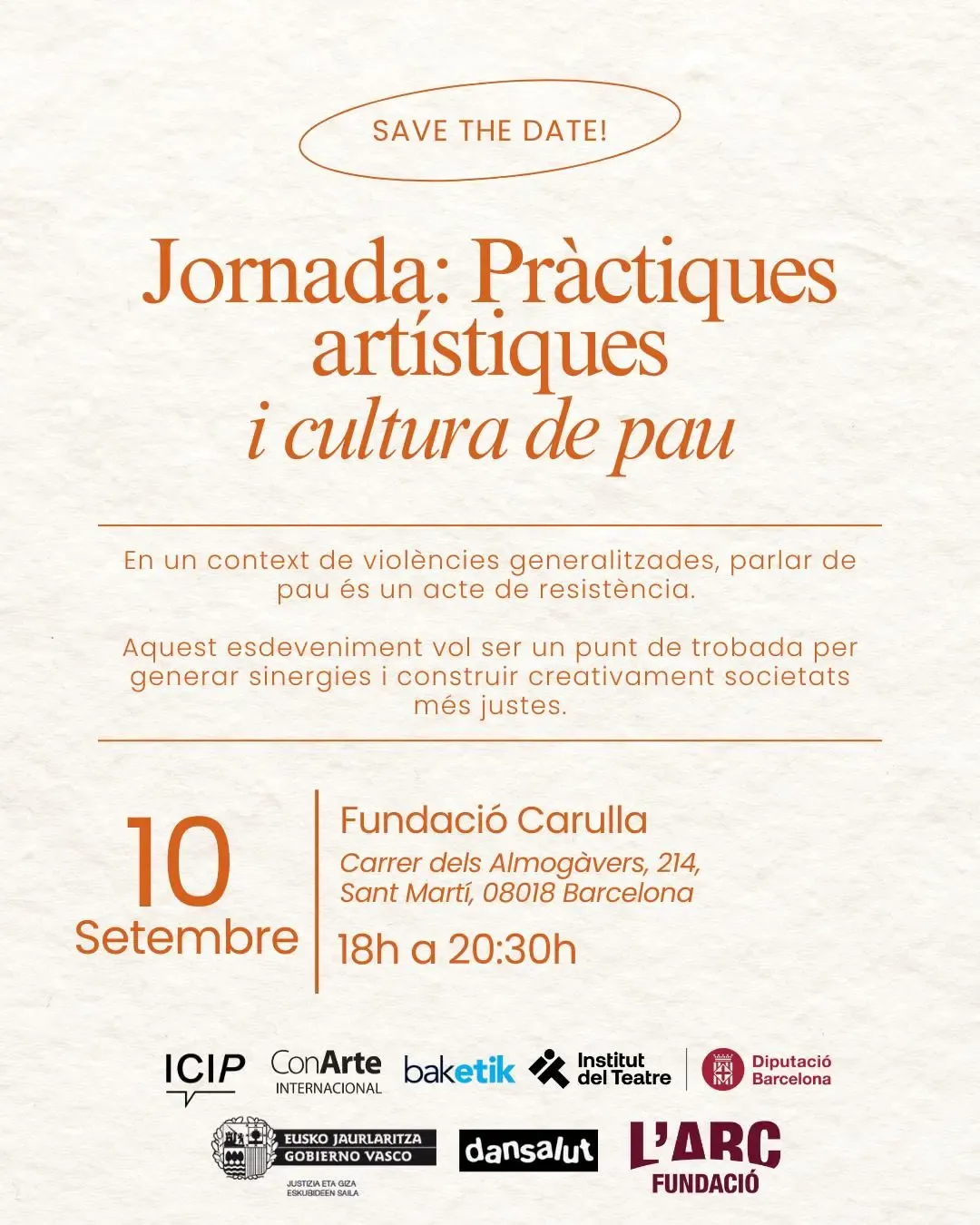 Cartell oficial de la jornada 'Pràctiques artístiques i cultura de pau'.