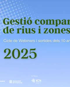 Cartell oficial del cicle de webinars 'Gestió compartida de rius i zones humides'.
