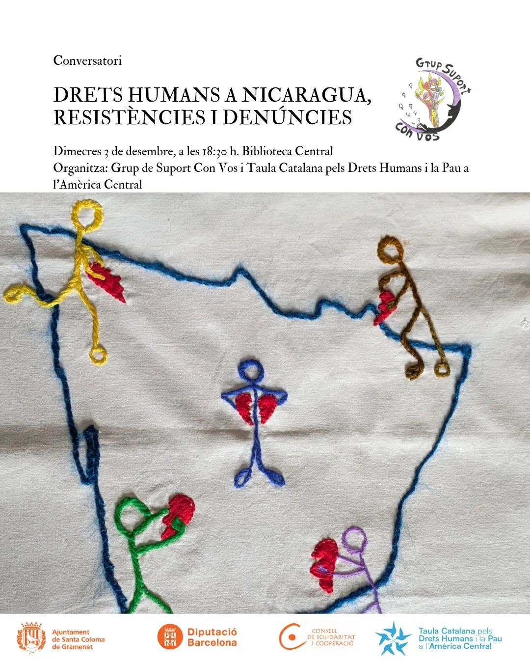 Cartell oficial del col·loqui 'Drets humans a Nicaragua, resistències i denúncies'