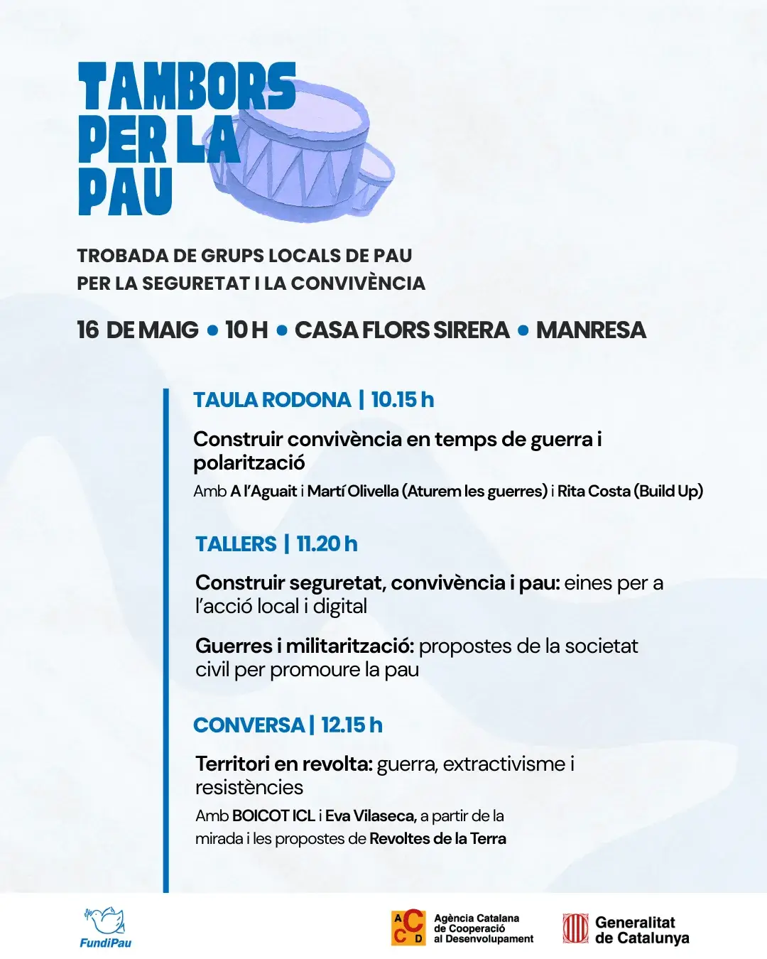 Cartell promocional de la jornada Tambors per la pau