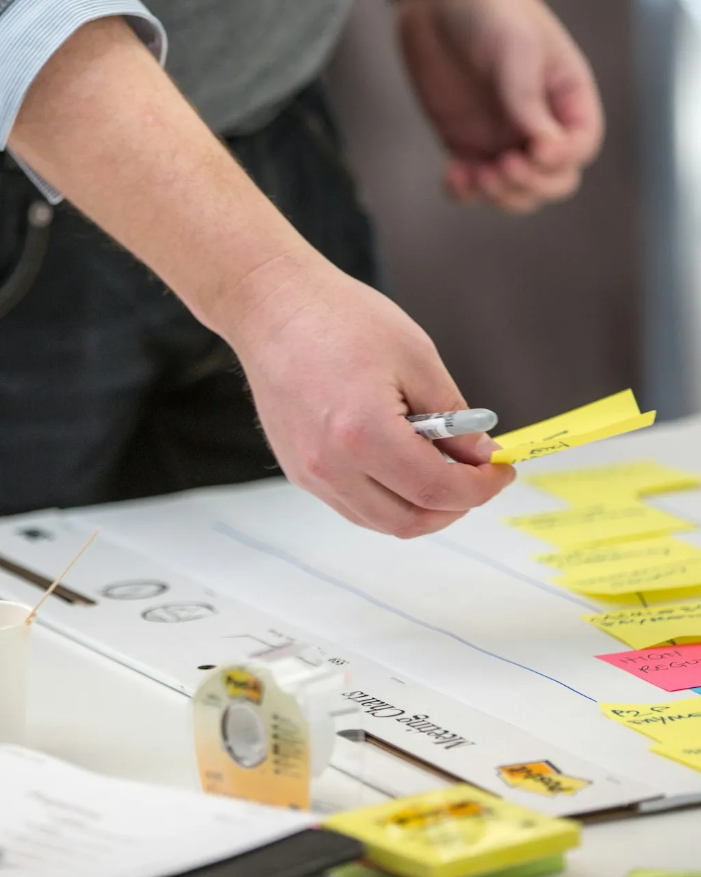 Persona escrivint en post-its