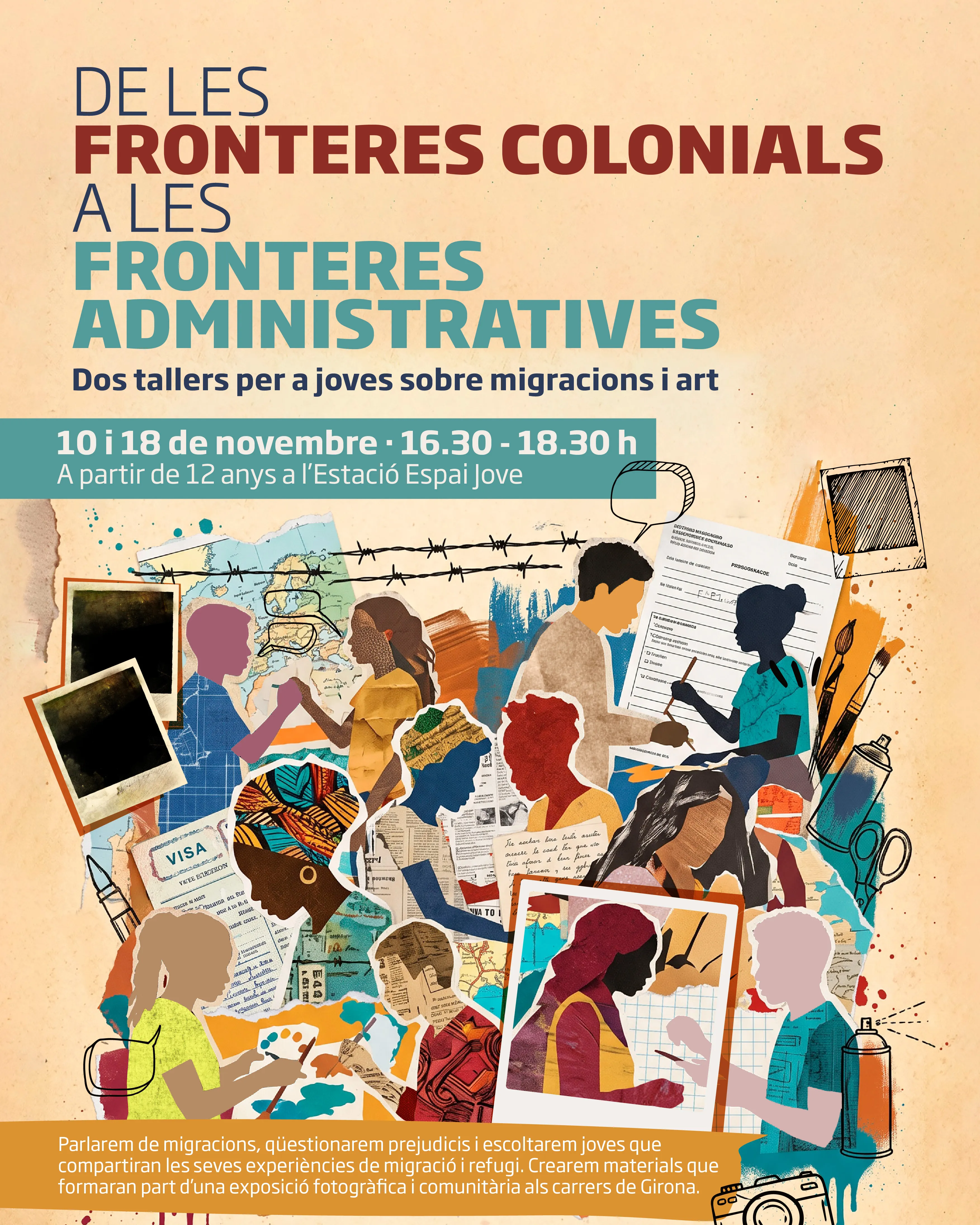Cartell oficial de l'acte 'De les fronteres colonials a les fronteres administratives. Dos tallers per a joves sobre migracions i art.'