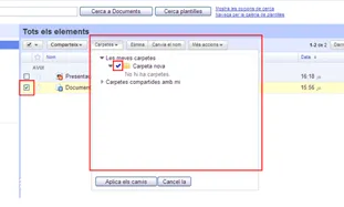 Opcions per moure els documents a les carpetes