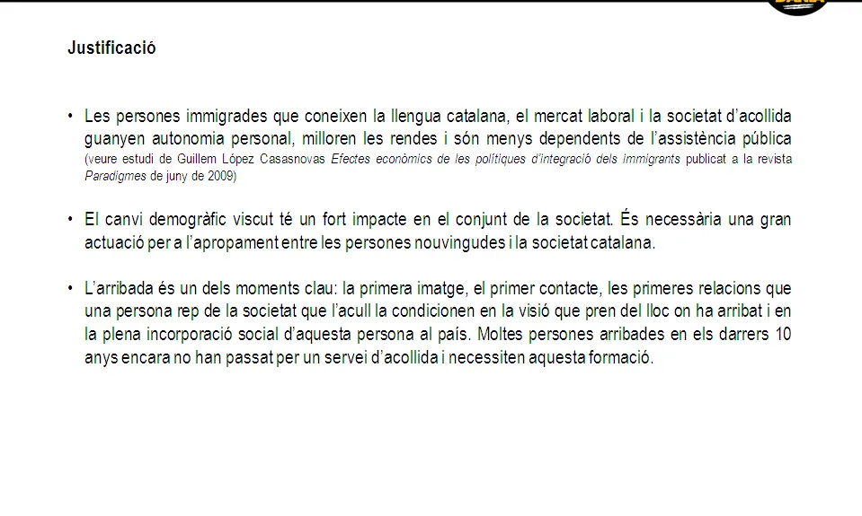 Diapositiva del Power point informatiu sobre la Llei d'Acollida d'Acció Social
