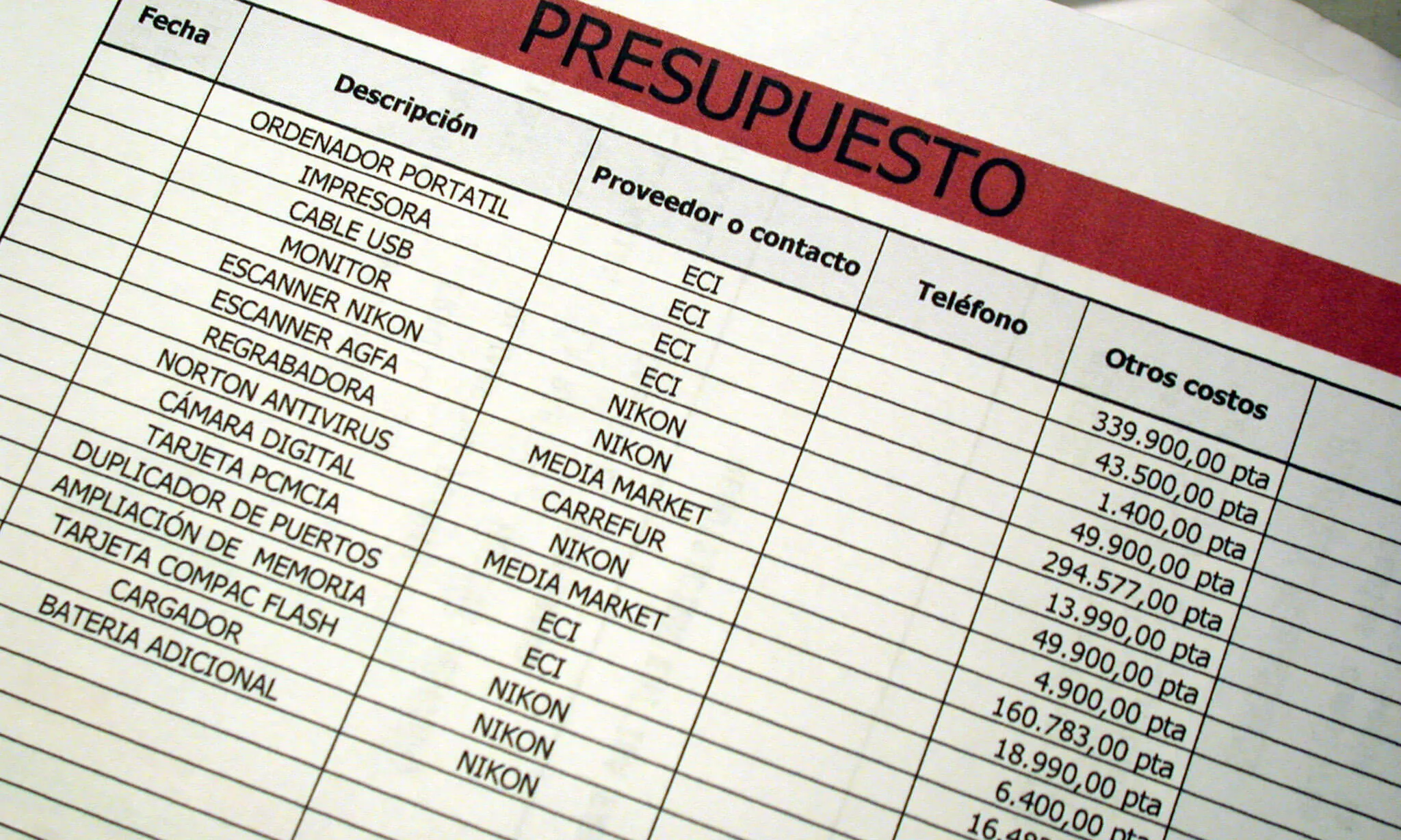 Full de comptabilitat.