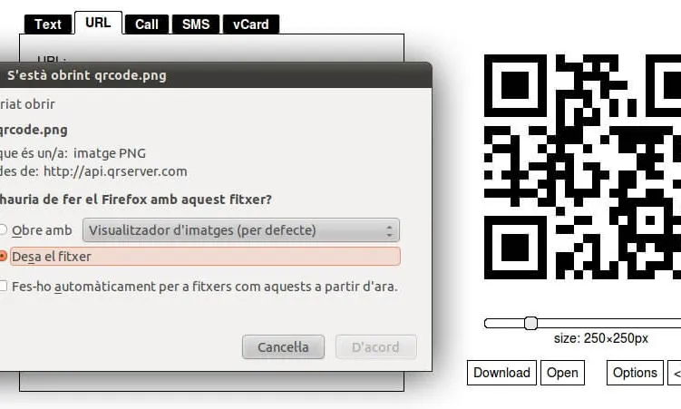 GOQR.ME ens permet guardar el QR Code com a fitxer d'imatge