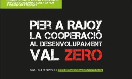 Imatge pancarta amb el lema: "Per a Rajoy la cooperació val zero"