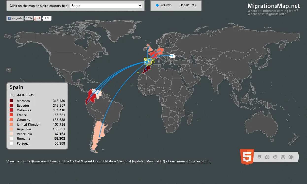 Mapa sobre la immigració cap a Espanya