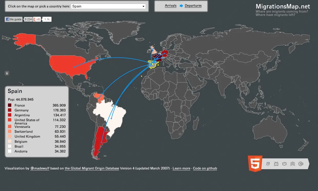 Mapa sobre la emigració espanyola
