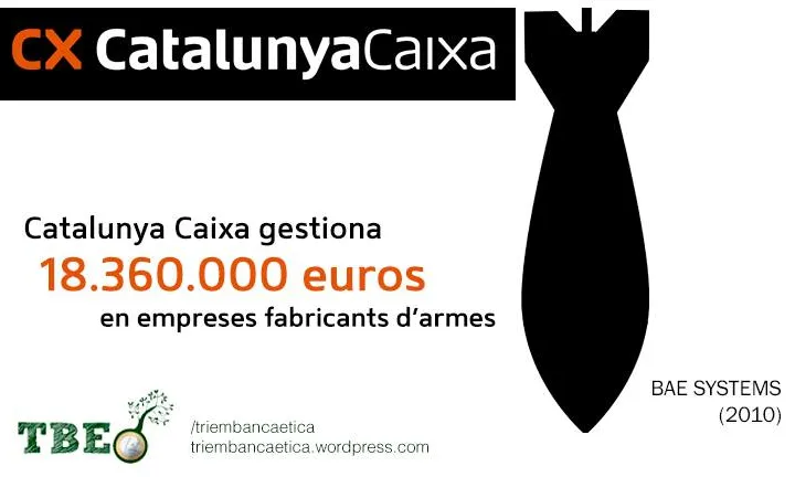Cartell informatiu Catalunya Caixa i la indústria d'armament (Font: TBE)