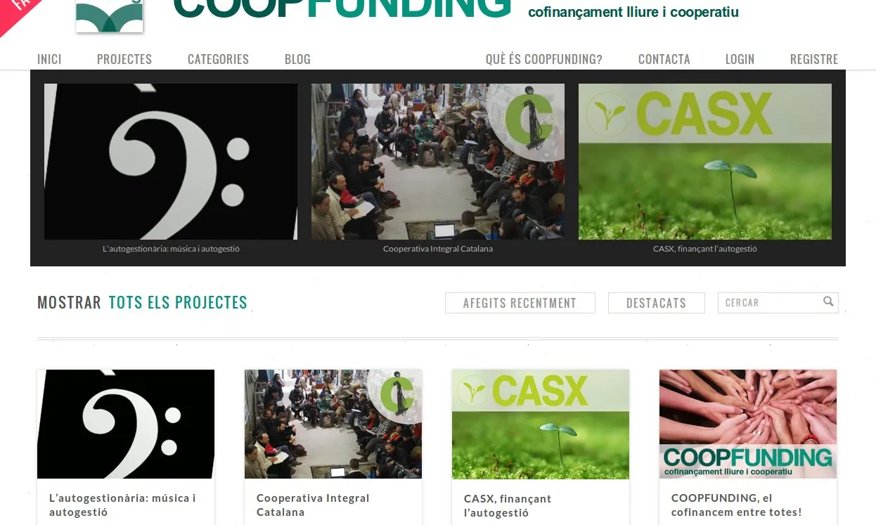 Captura del lloc web CoopFunding en fase beta