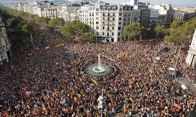 Vista aèria de la mobilització "Catalunya, nou estat d'Europa"