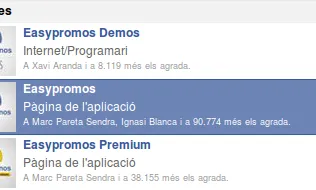 Per instal·lar Easypromos heu de d'anar a la pàgina d'admiradors d'EasyPromos