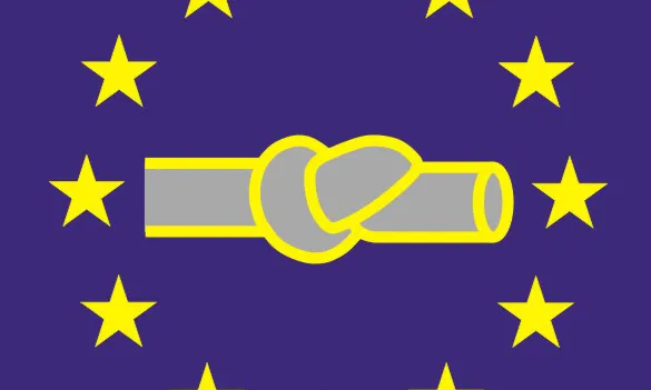 Logotip Plataforma en Defensa de l'Ebre amb el fons de la Bandera de la Unió Europea (imatge; ebre.net)