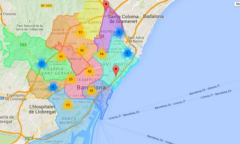 Mapa de caus i esplais a Barcelona.
