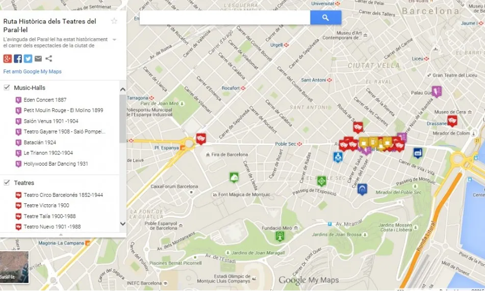 Imatge de la Ruta històrica dels teatres del Paral·lel de Barcelona a Google Maps