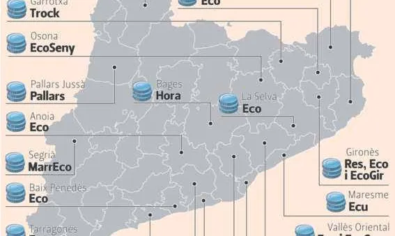 Algunes monedes socials situades al mapa: Font: CGT.