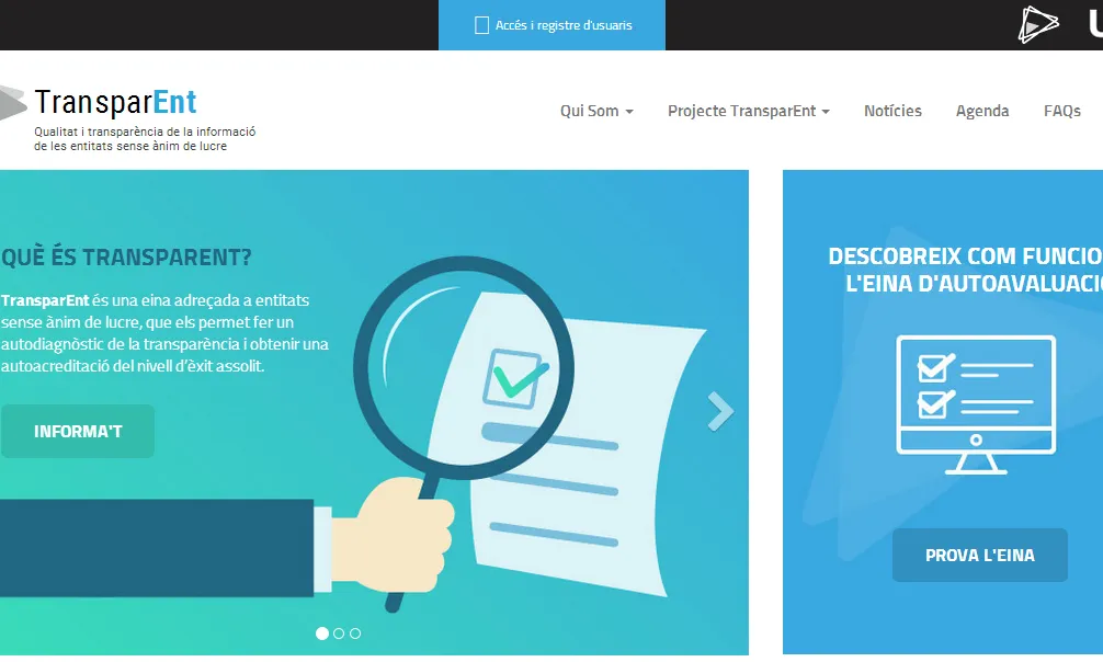 Visualització de la pàgina inicial de TransparENT, l'eina de transparència per a entitats ja disponible 