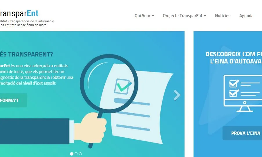 Visualització de la pàgina inicial de TransparENT, l'eina de transparència per a entitats ja disponible.