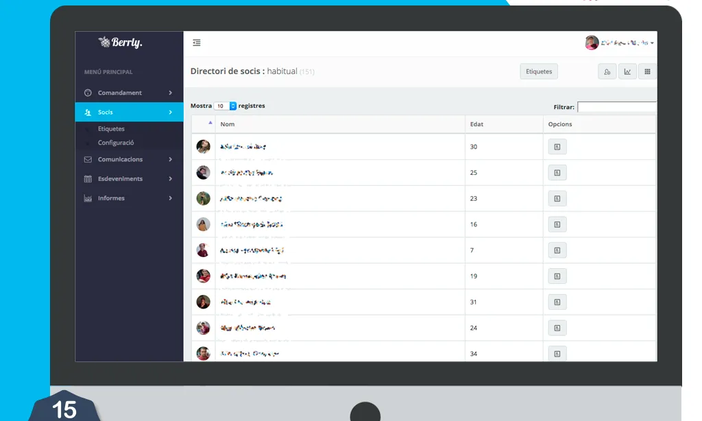 Mitjançant Berrly, podreu gestionar tota la massa social de la vostra entitat. 