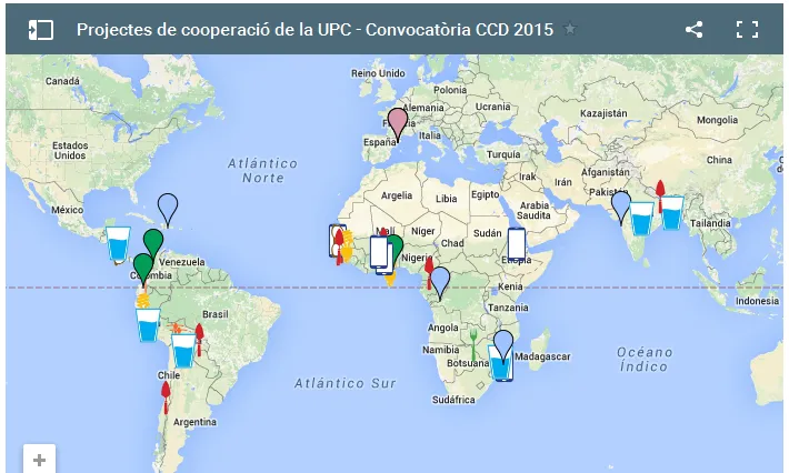 Mapa de projectes duts a terme a la UPC durant el 2015. Més de 40. (Font: CCD UPC)