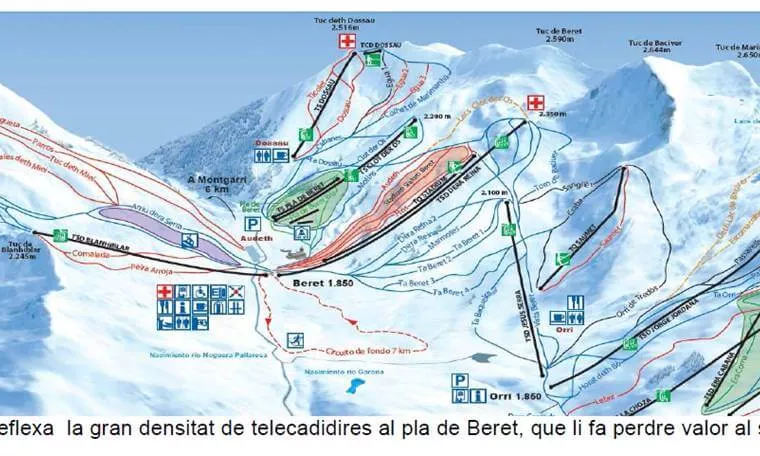 Mapa dels telecadires existents al Pla de Beret (imatge: ipcena.org)