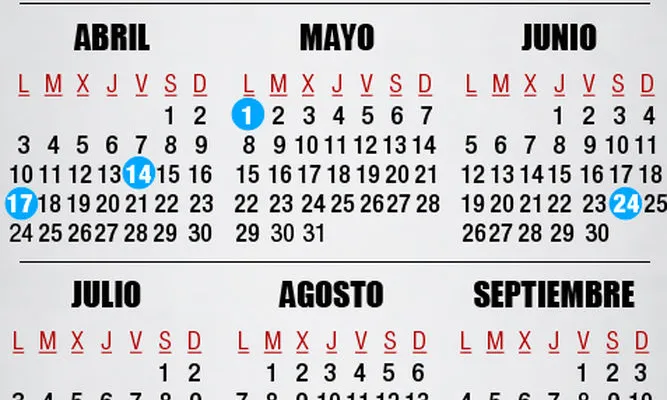 Calendari festes Catalunya 2017. Font: lainformacion.com