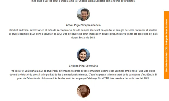 Capítol sobre la Junta directiva a la Memòria 2015 d'Enginyers sense Fronteres (ESF). Font: ESF