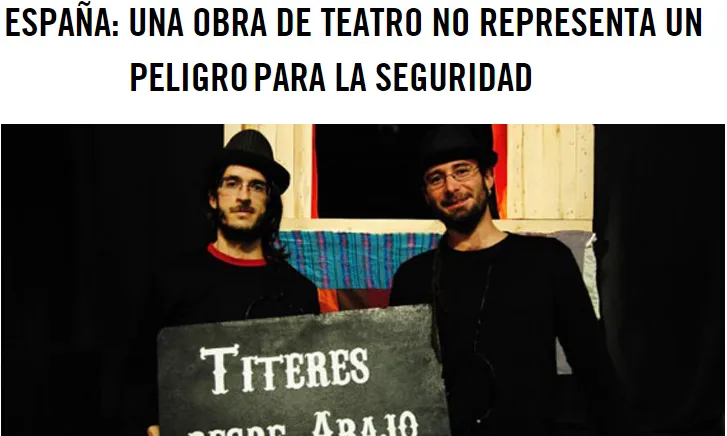 Els titellaires Alfonso Lázaro i Raúl García, detinguts per enaltiment del terrorisme. Font: Amnistia Internacional