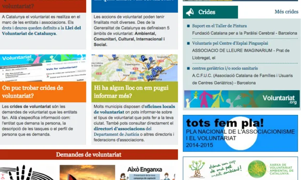 Xarxanet.org disposa d'un espai especial dins el seu web on es poden trobar publicacions de notícies relacionades amb ofertes de voluntariat (Font: xarxanet.org)