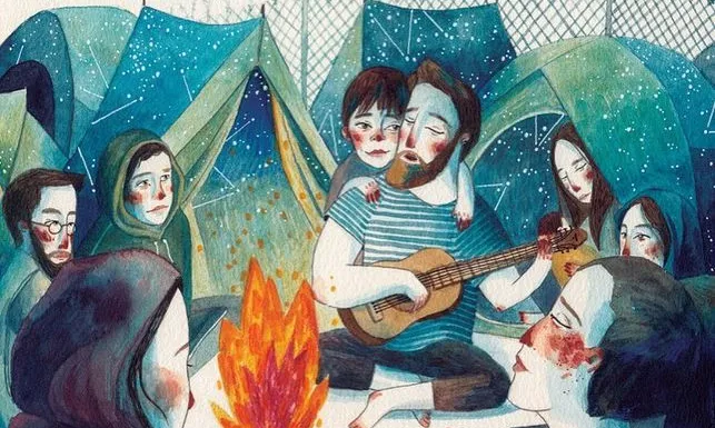 Il·lustració de Gemma Capdevila del conte ‘Obriu les portes’ creat amb el grup Txarango i editat per Sembra Llibres.