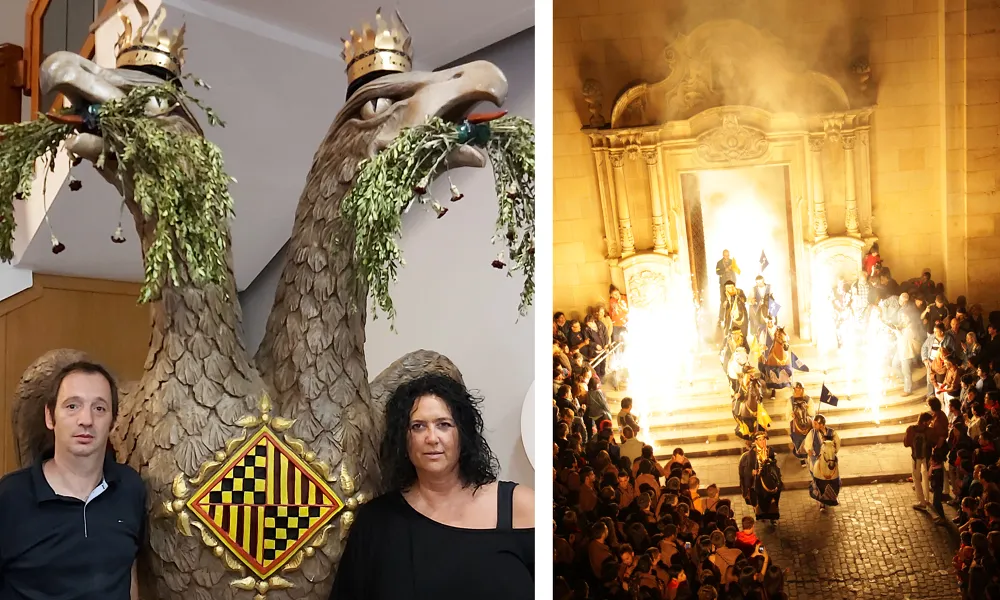 A l'esquerra, el Marc i la Beatriu; a la dreta, la Nit del Tararot fotografiada per Magda Balcells.