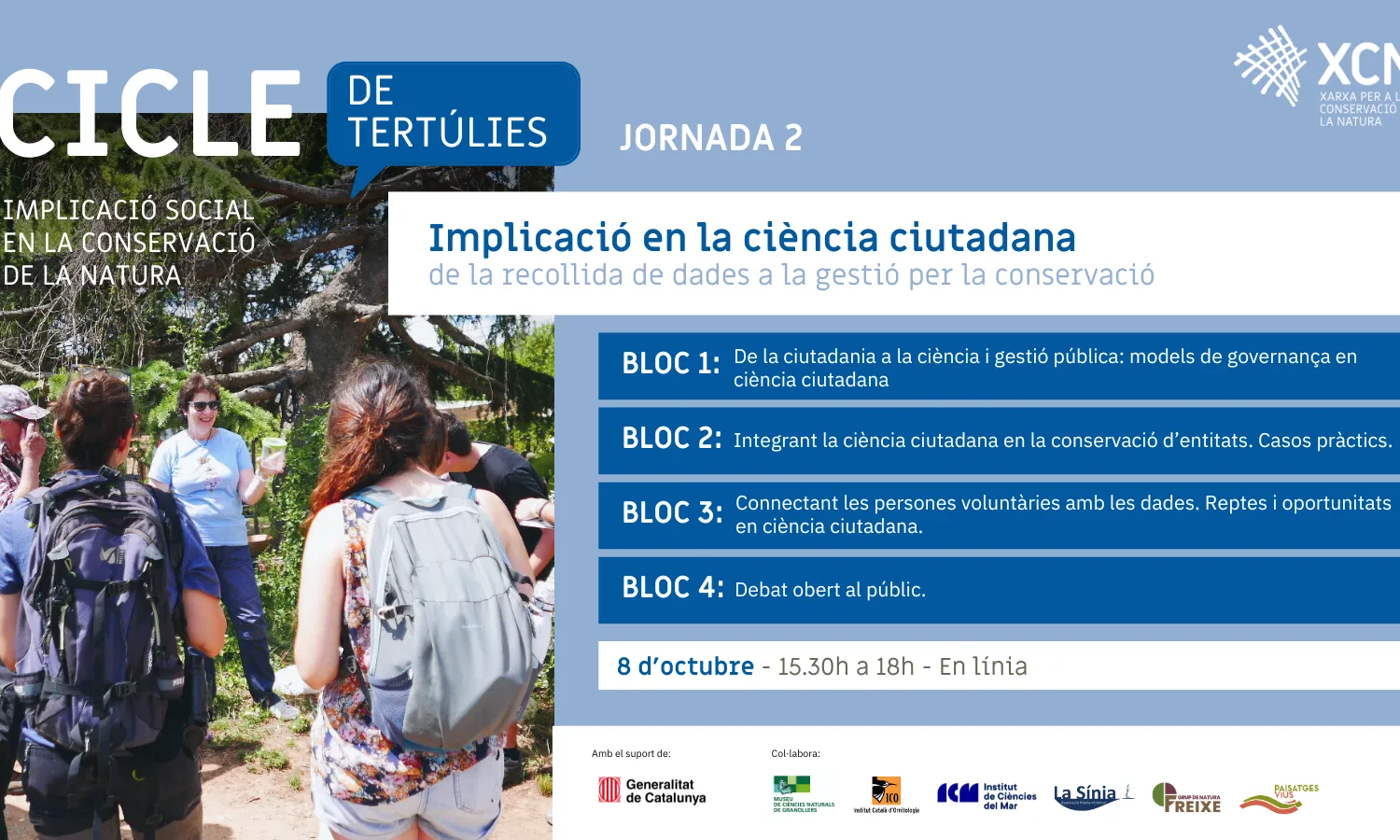 Cartell de la Tertúlia 'Implicació en la ciència ciutadana. De la recollida de dades a la gestió per la conservació'