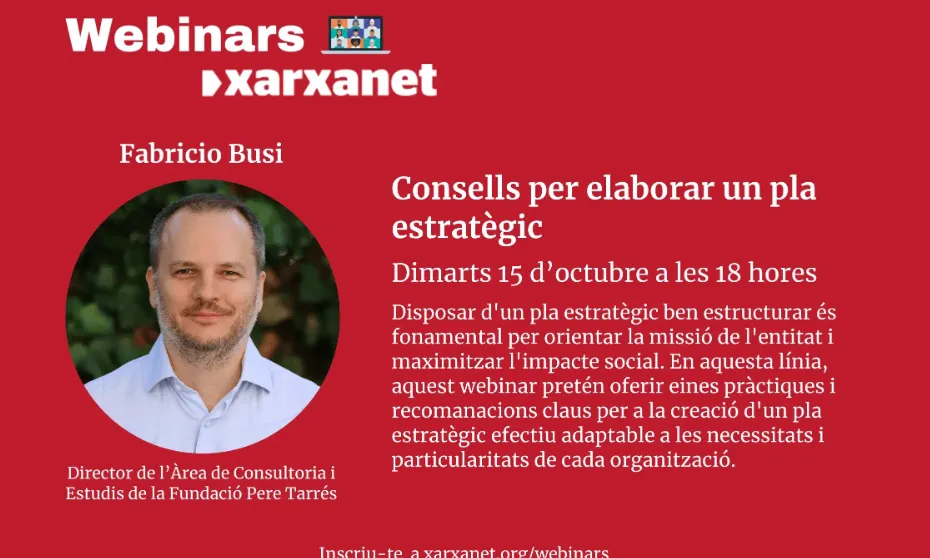 Cartell de l'esdeveniment "Webinar: ‘Consells per elaborar un pla estratègic’"