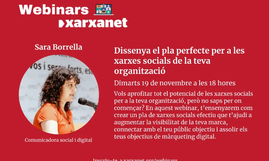 Cartell de l'esdeveniment "Webinar: ‘Dissenya el pla perfecte per a les xarxes socials de la teva organització’"