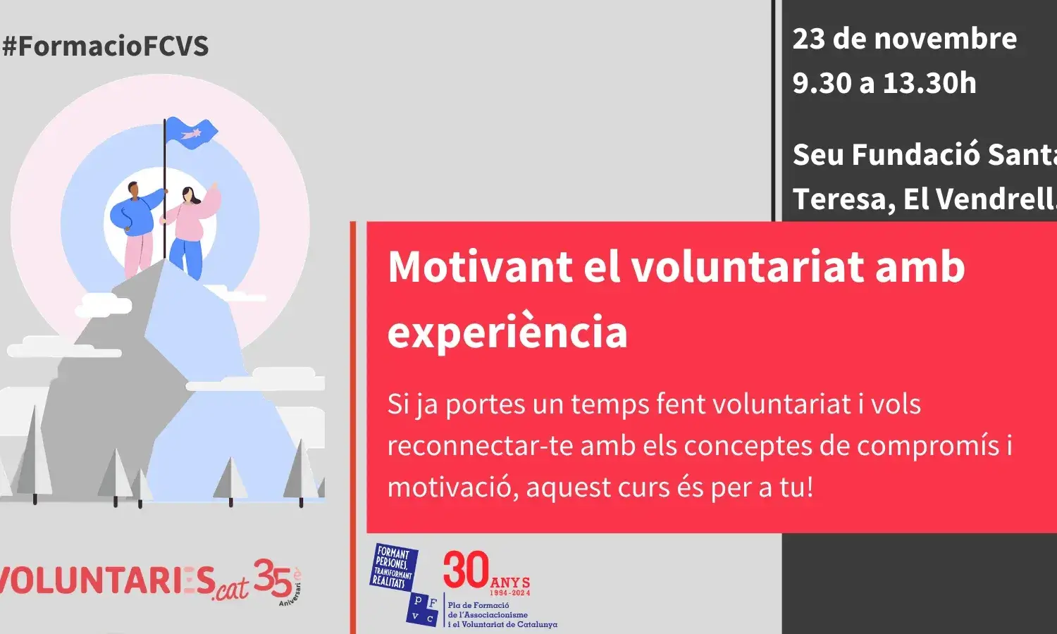 Cartell del curs ‘Motivant el voluntariat amb experiència’ de la FCVS