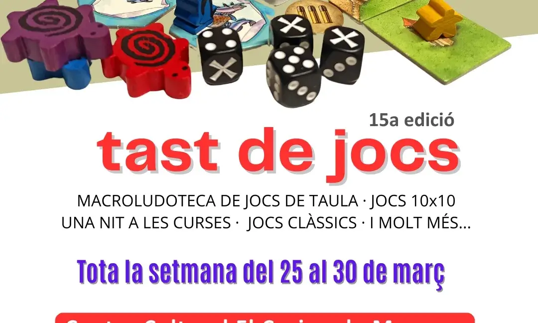 Cartell oficial de la 15a edició del Tast de Jocs, amb tota la informació.