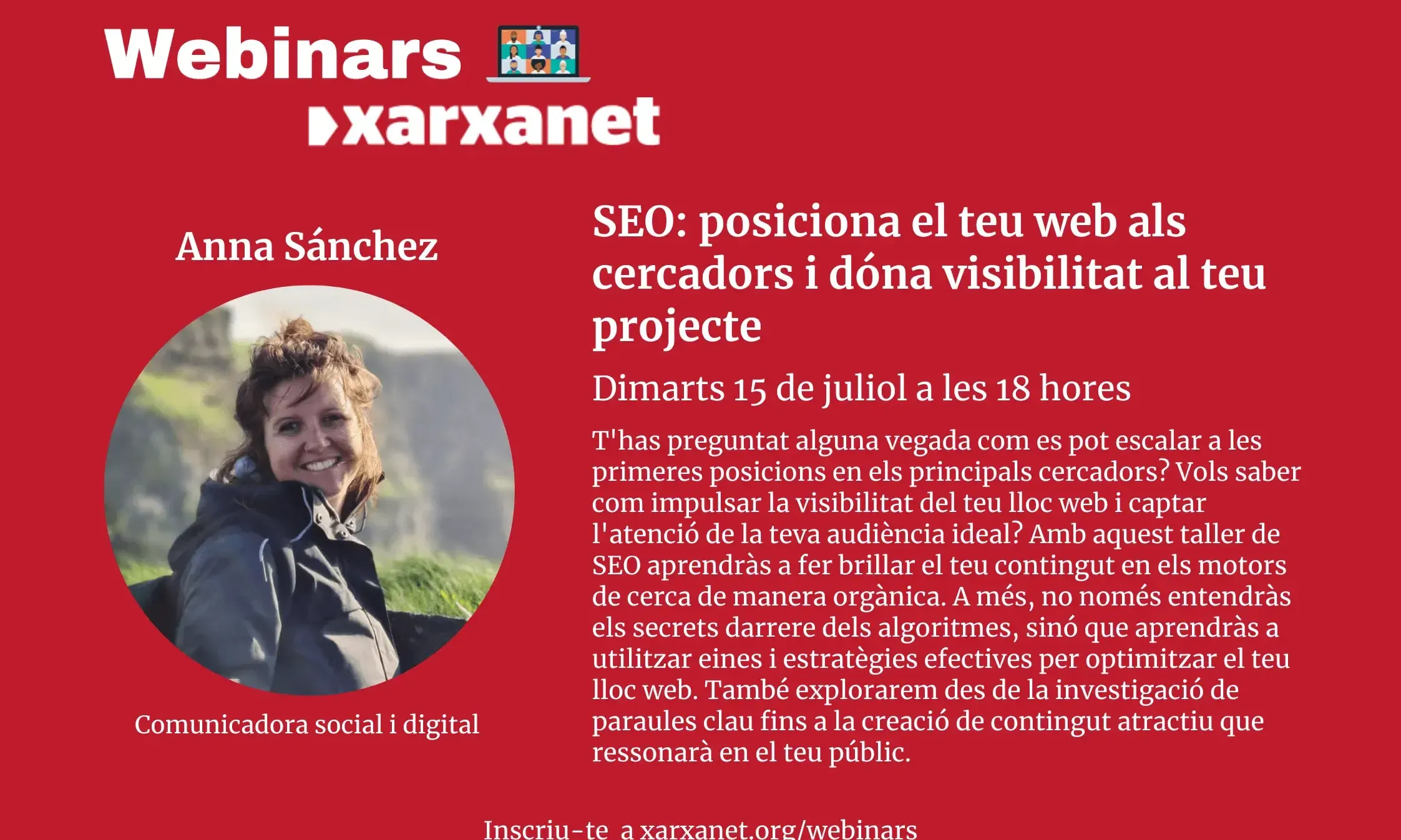 Cartell webinar 'SEO: posiciona el teu web als cercadors i dona visibilitat al teu projecte'.