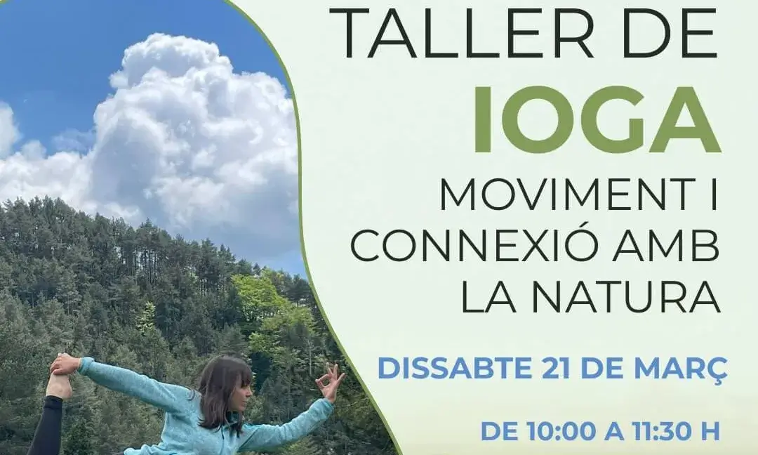 Cartell oficial del taller de ioga, moviment i connexió amb la natura.