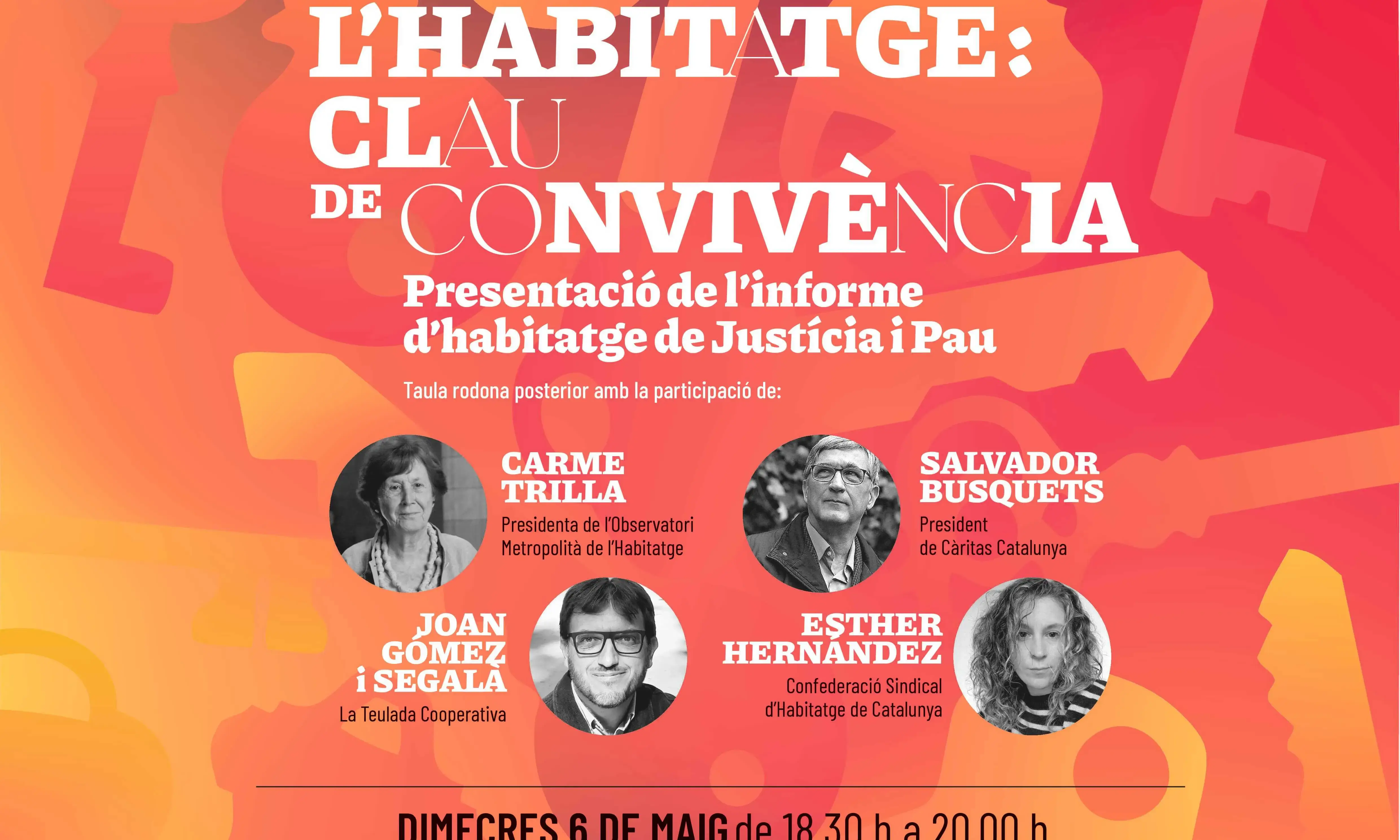 Cartell de la presentació de l'informe d'habitatge de Justícia i Pau - Setmana per la Pau Arcadi Oliveres 2026